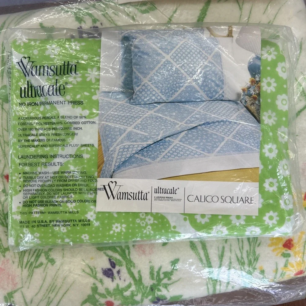 VTG Bedding Lot St Mary's Watercolor Whisper Blanket Wamsutta Sheet Pillowcases